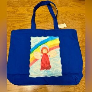 Royal blue canvas tote bag with zipper, children  design.